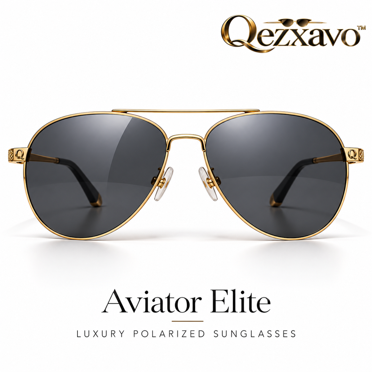 Qezxavo™ Aviator Elite Gold-Tone Pilot Sunglasses with Smoke Lenses