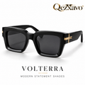 Qezxavo™ VOLTERRA Oversized Black Square Sunglasses with Gold-Tone Accents