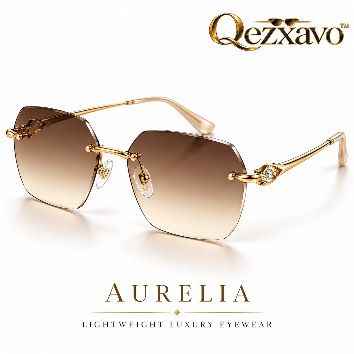 Qezxavo™ AURELIA Rimless Gradient Sunglasses with Gold-Tone Crystal Details
