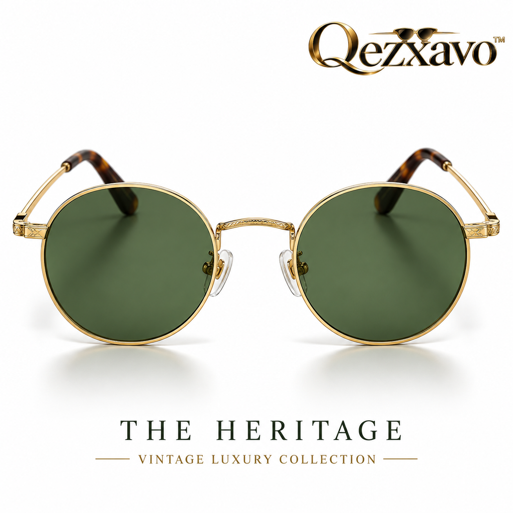 Qezxavo™ The Heritage Round Gold-Tone Sunglasses with Green Lenses