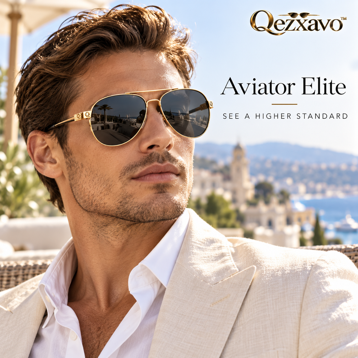 Qezxavo™ Aviator Elite Gold-Tone Pilot Sunglasses with Smoke Lenses