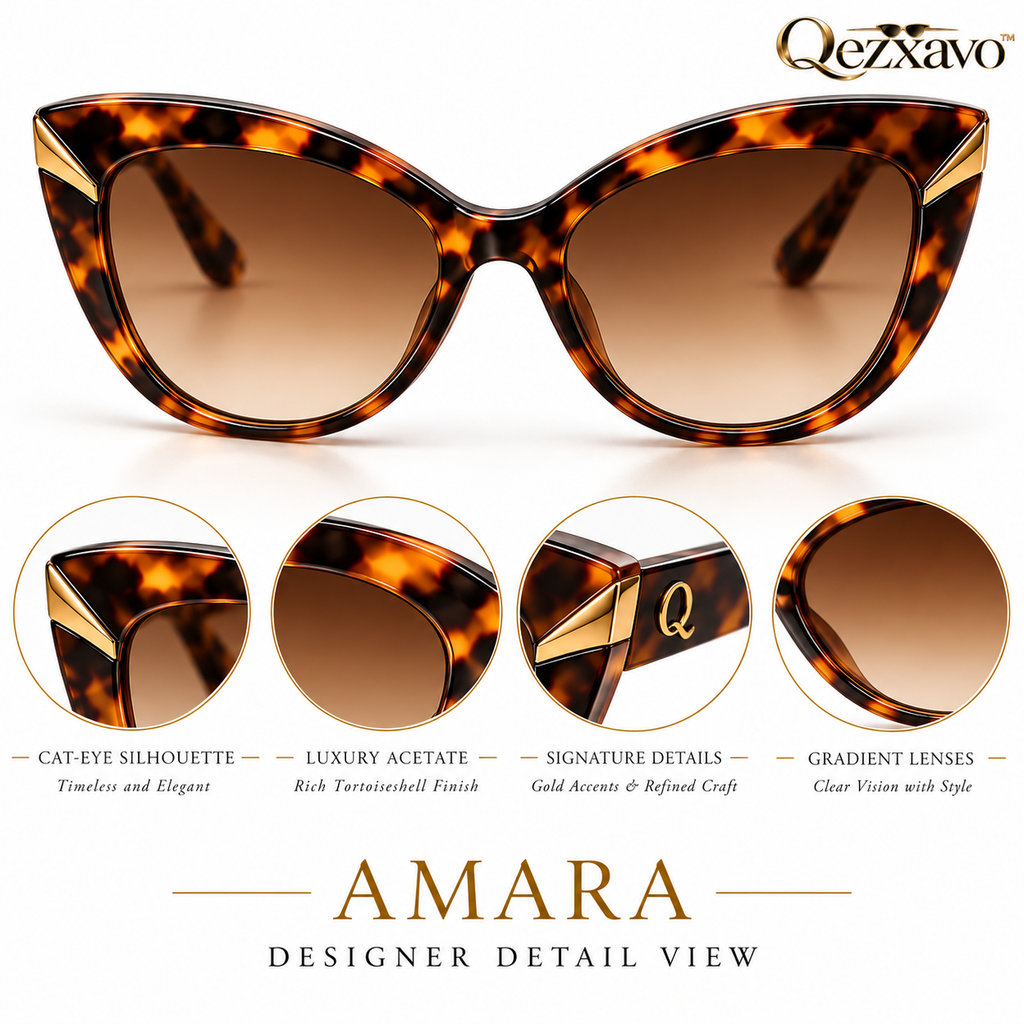 Qezxavo™ AMARA Tortoiseshell Cat-Eye Sunglasses with Brown Gradient Lenses