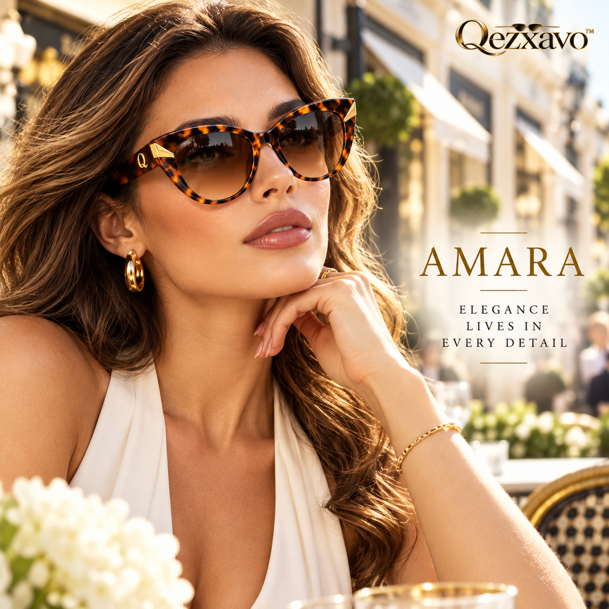 Qezxavo™ AMARA Tortoiseshell Cat-Eye Sunglasses with Brown Gradient Lenses