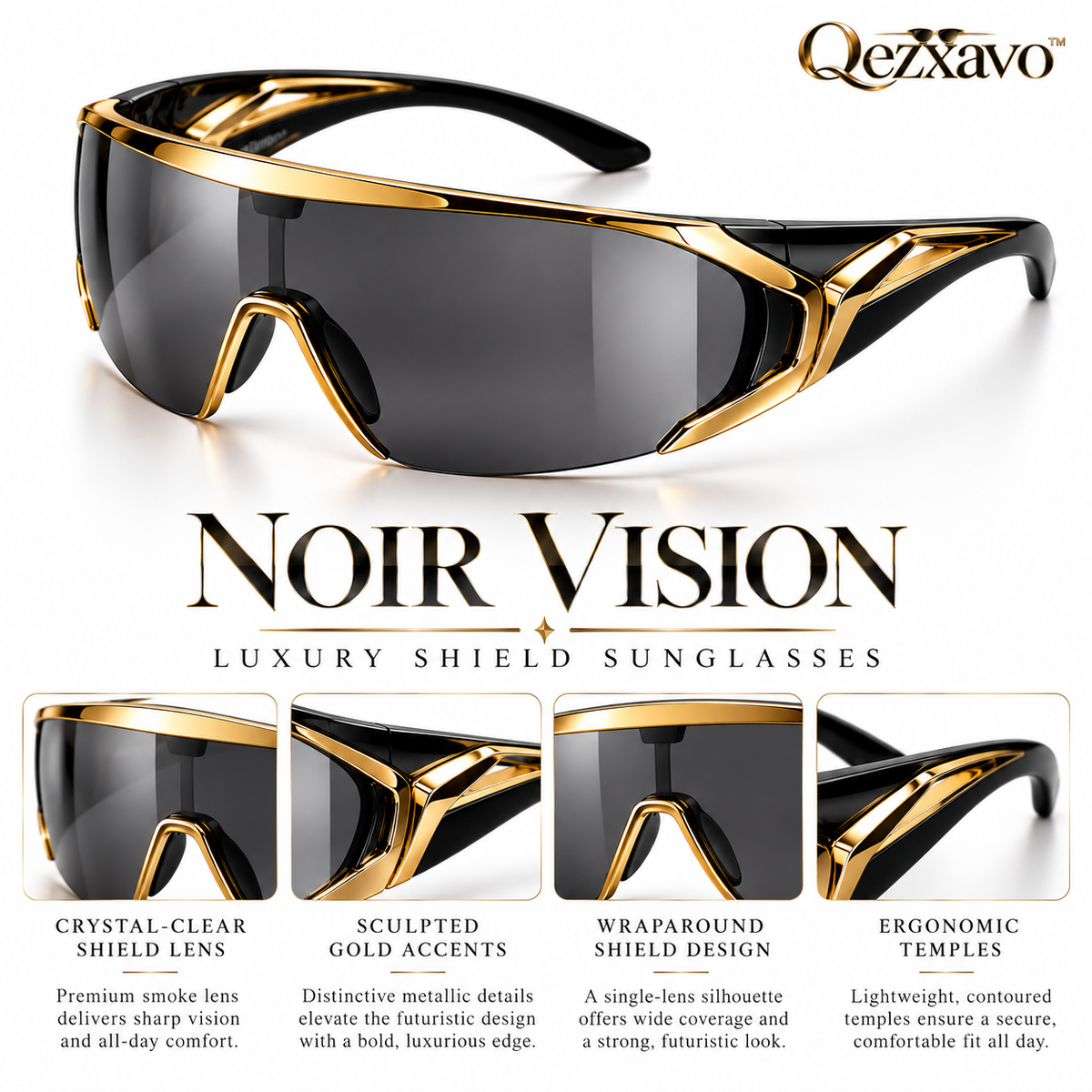 Qezxavo™ Noir Vision Luxury Shield Sunglasses