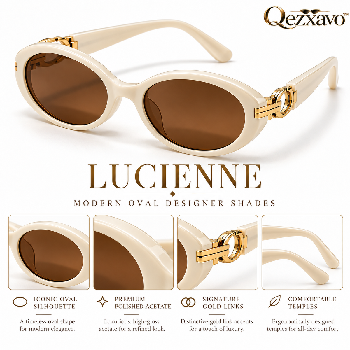 Qezxavo™ Lucienne Oval Designer Sunglasses