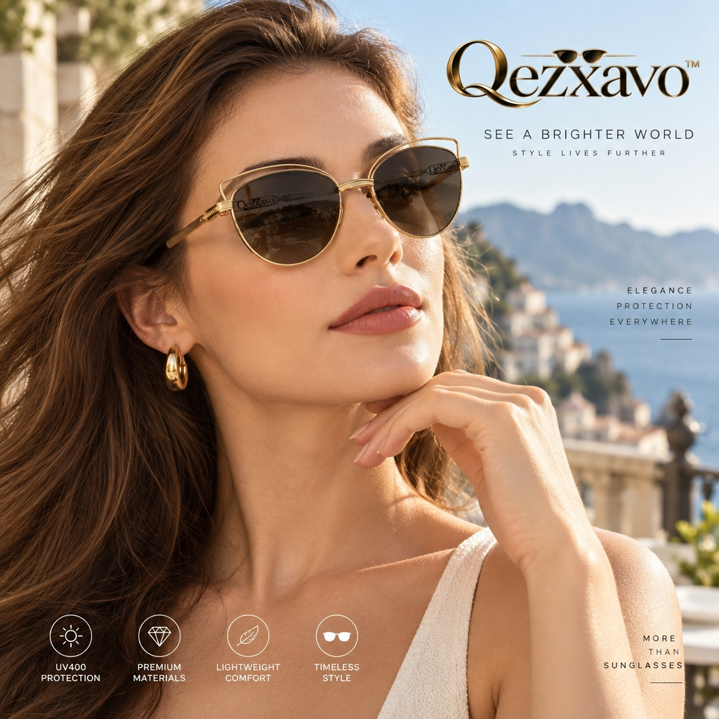 Qezxavo™ Luxury Cat-Eye Butterfly Sunglasses for Women – Architectural Hollow Metal Wire Frame, UV400 Gradient Brown Lenses, Designer Statement Eyewear