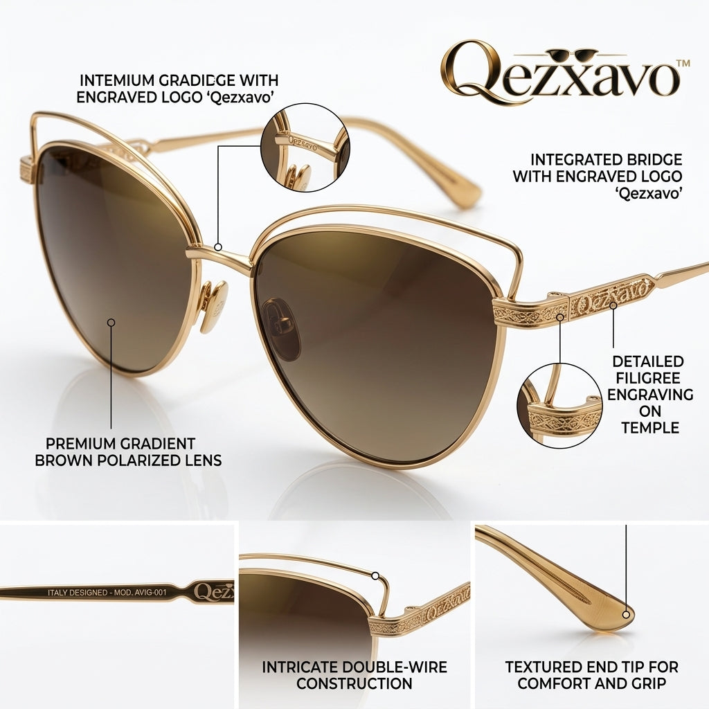 Qezxavo™ Luxury Cat-Eye Butterfly Sunglasses for Women – Architectural Hollow Metal Wire Frame, UV400 Gradient Brown Lenses, Designer Statement Eyewear