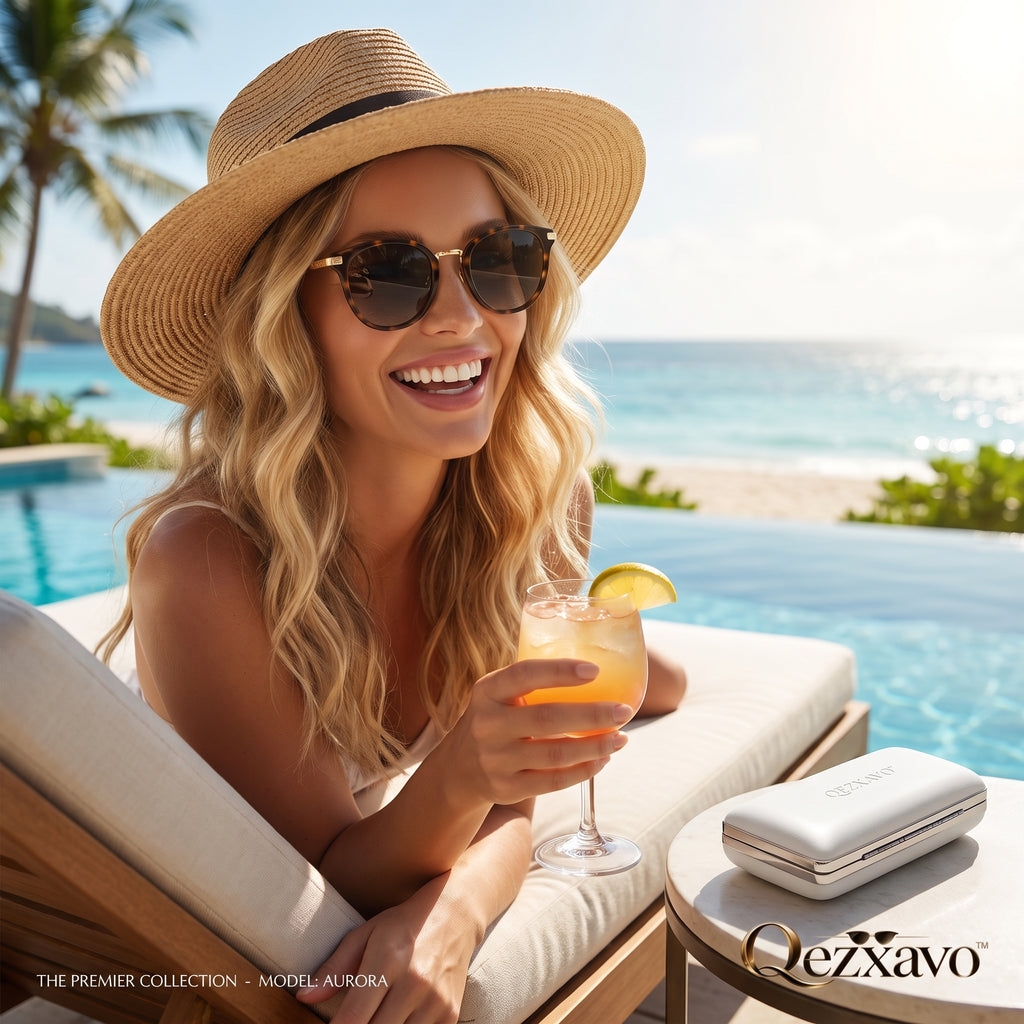 Qezxavo™ Aurora Sunglasses – The Premier Collection | Handcrafted Retro Round Tortoiseshell & Polished Gold Frame with Smoke Gradient UV400 Lenses for Men and Women