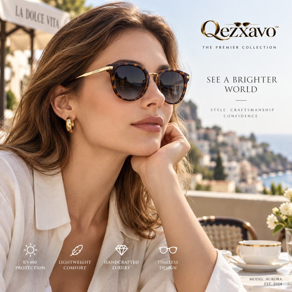 Qezxavo™ The Aviator Luxe - 18k Gold Plated Edition Sunglasses for Women | Luxury Tortoiseshell Frame with Gradient Brown UV400 Lenses