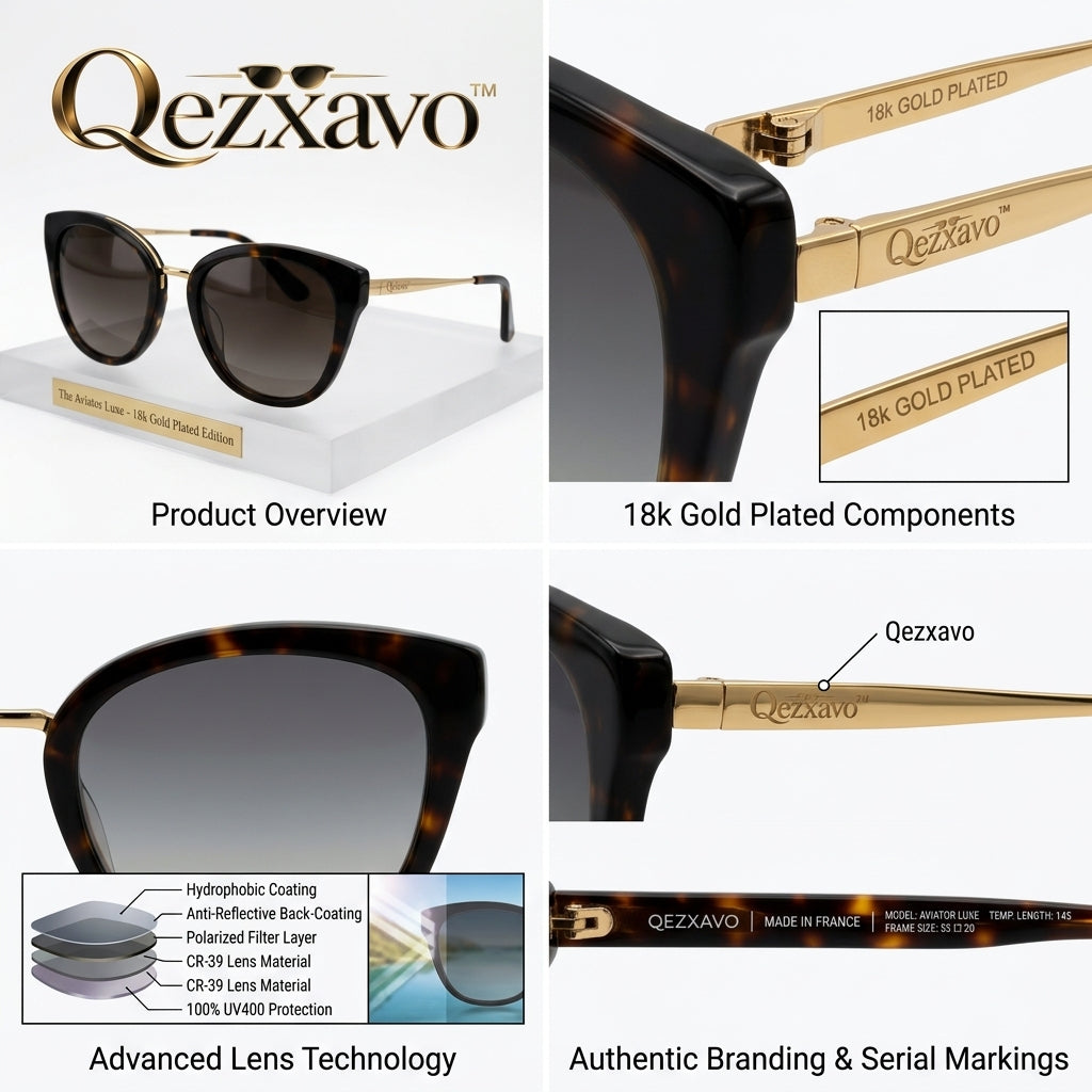 Qezxavo™ The Aviator Luxe - 18k Gold Plated Edition Sunglasses for Women | Luxury Tortoiseshell Frame with Gradient Brown UV400 Lenses